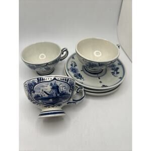 Vintage Hand Painted Delfts Blauw Blue Holland Tea Cup and Saucer Set 3